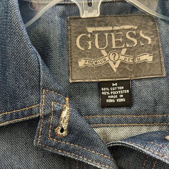 Vintage 90s Y2K Guess USA Rigid Denim Jean Trucker Jacket Cottagecore West M - Picture 12 of 12